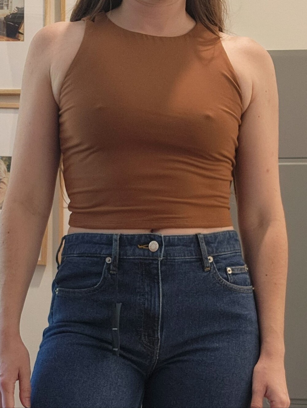 Cropped High-Neck Double Lined Crop Top in Brown